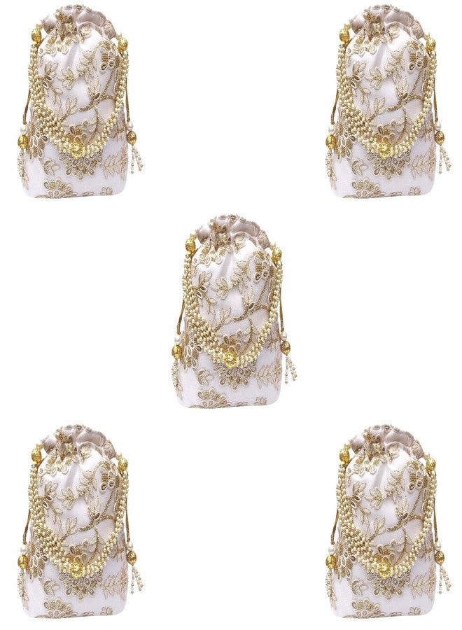 حقائب دوقة النسائية البيضاء والذهبية (عبوة من 5 قطع)